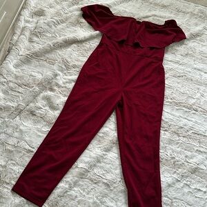 Women’s Elegant Off Shoulder Ruffle High Waisted Long Jumpsuit NWOT